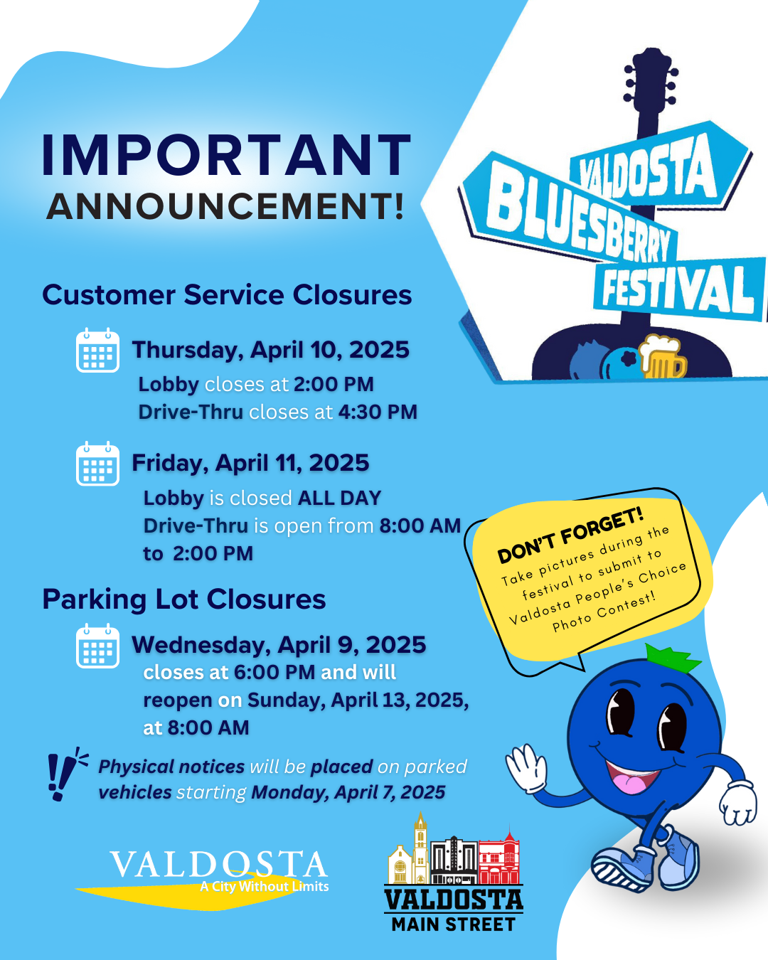 2025 Bluesberry Customer Service Hours Adjustments & Parking Information
