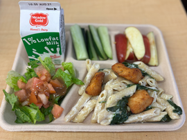Chicken pasta florentine at Lihikai Elementary