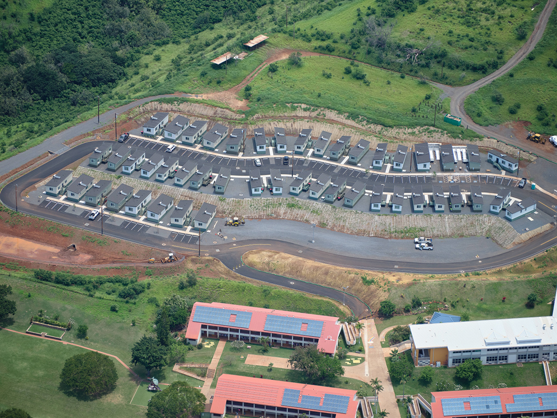 An aerial view of Ke Ala Punia, a new educator workforce housing development near Lahainaluna High School.