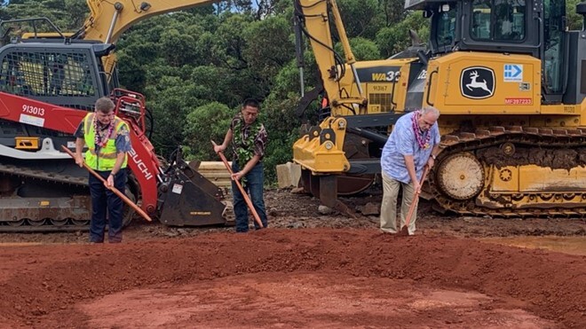 The ceremonial “turning of the dirt” during the blessing ceremony to commence the Kalaheo Water Systems Improvement Project on June 28, 2023. 