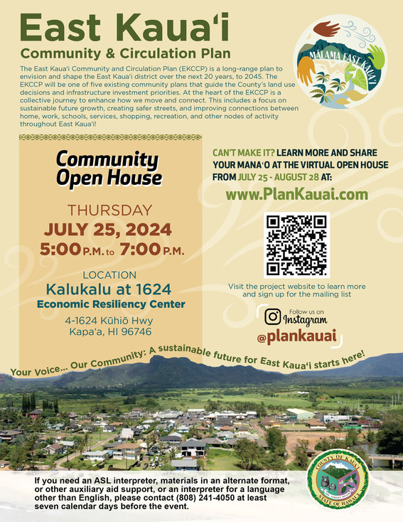 East Kauai Community and Circulation Plan Open House Flyer