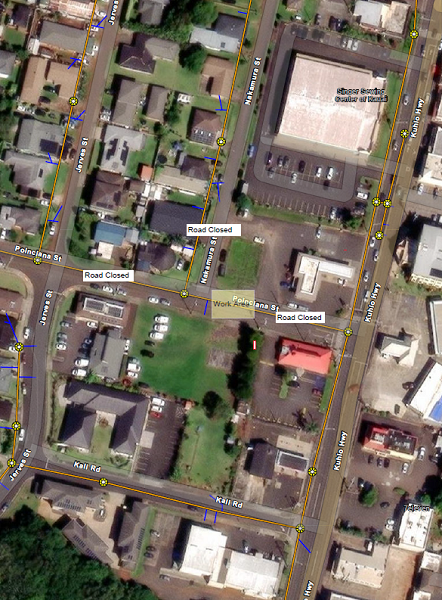 Poicina Street in Līhu‘e, between Nakamura Street and Kūhiō Highway, will be closed Dec. 3 to Dec. 6, from 7 a.m. to 6 p.m.