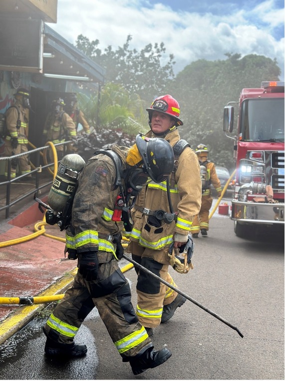 Firefighters on scene at a fire on Umi Street in Līhu‘e on Jan. 21.