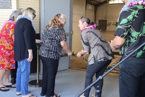 Reiko Matsuyama assists with the blessing ceremony of the Kapa‘a Satellite DMV on Feb. 6, 2025