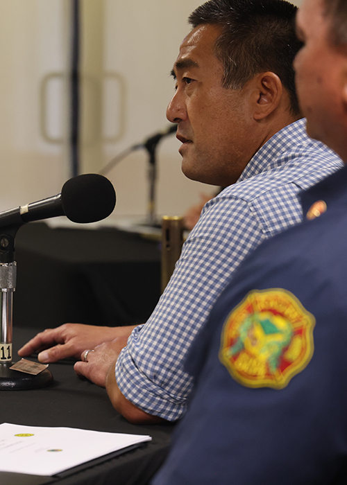 Mayor Derek S.K. Kawakami giving remarks at Tuesday's Fire Commission Meeting