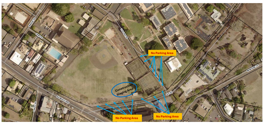 Waimea Cook Field Tennis Court Renovation Project no parking area map.