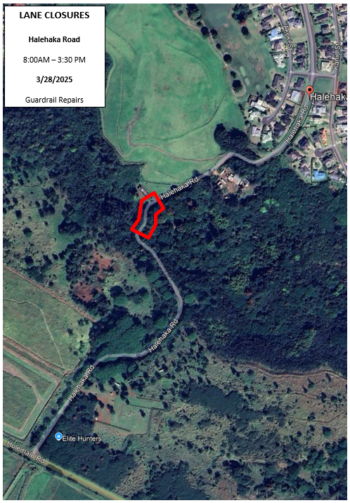 Map of road closures on Halehaka Road on Friday, March 28.