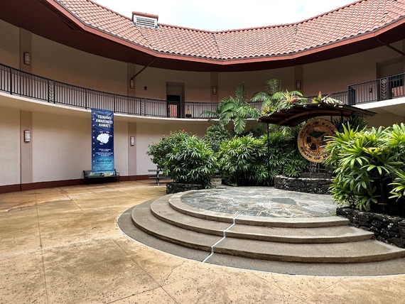 A banner historical tsunami wave run-up heights on display in the Mo‘ikeha building as well as the Kapule building.
