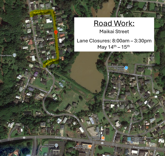 Map of Maikai Street road work.