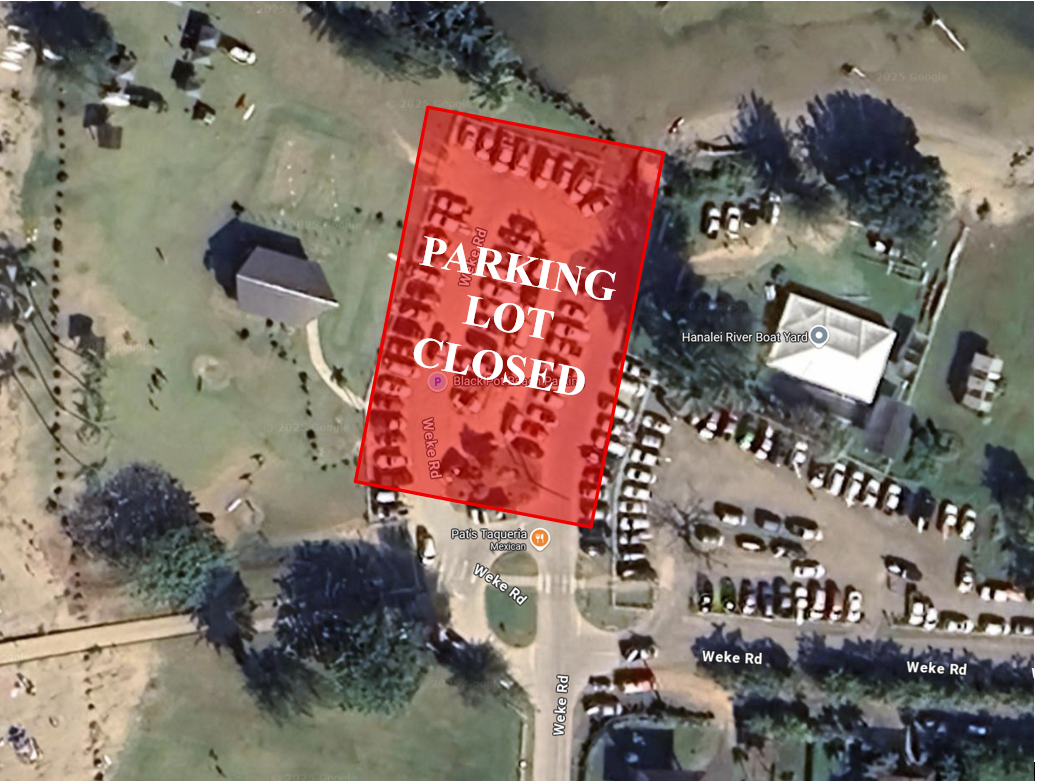 Portion of Black Pot Beach Park parking lot closure map.