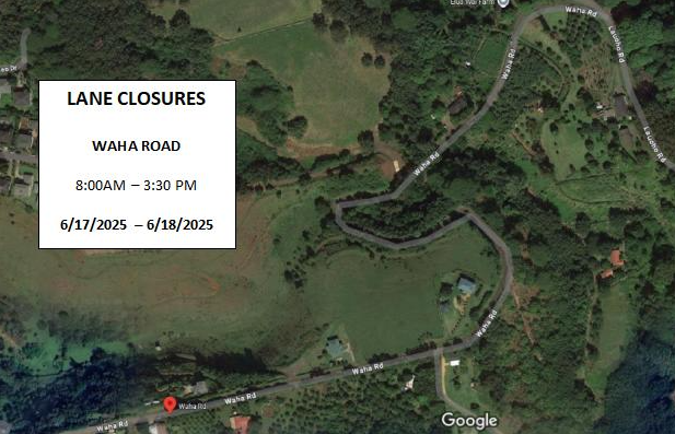 Map of road closures on Waha Road. 