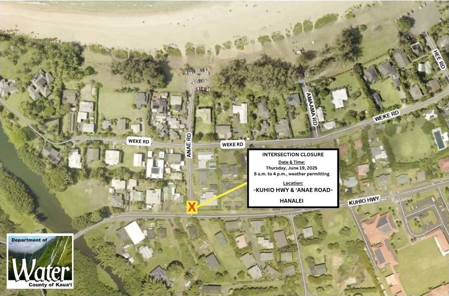 Map of intersection closure on June 19 in Hanalei
