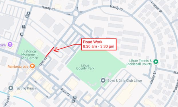 Map of Umi Street road work. ###