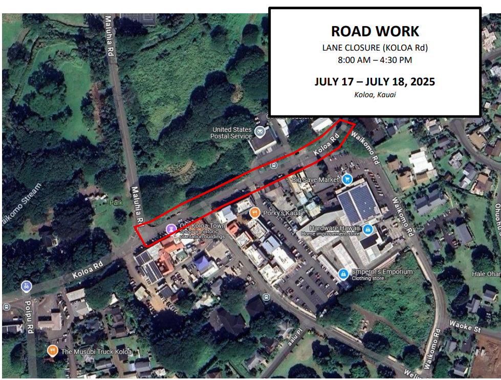 Map of Kōloa Road closure.