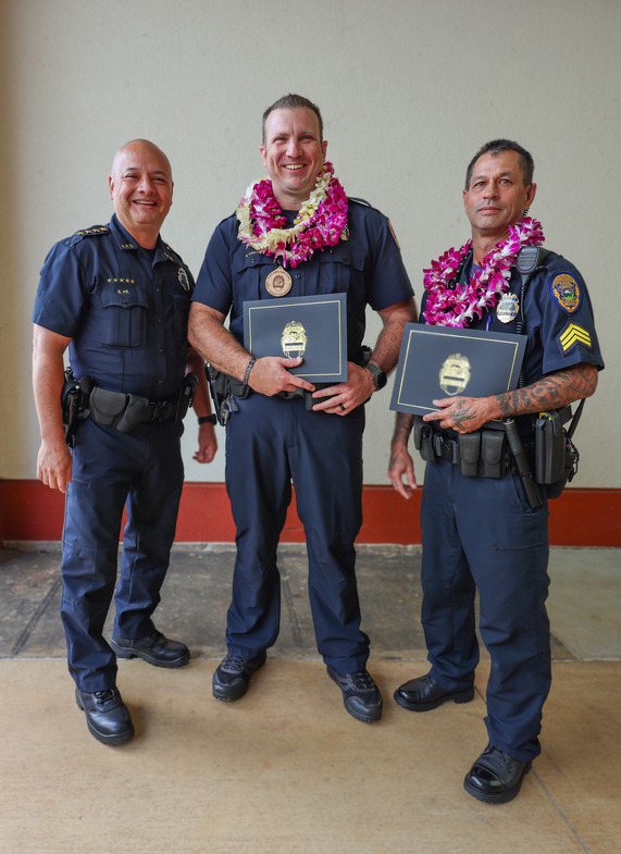 From left to right: Chief of Police Kalani Ke, Lieutenant Aaron Lester, Sergeant Colin Nesbitt. 