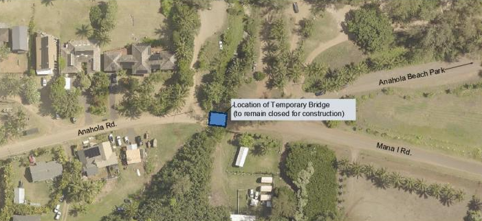 Map of closure on Anahola Road.