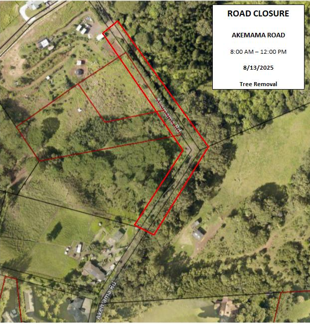 Map of road closure on Akemama Road. ###