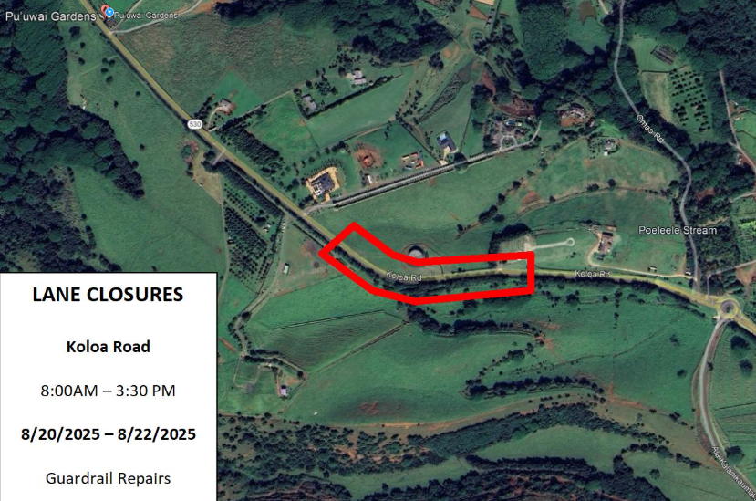Map of Kōloa Road lane closure. ###