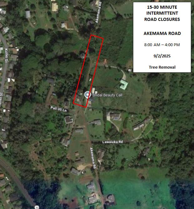 Map of road closures on Akemama Road. ###