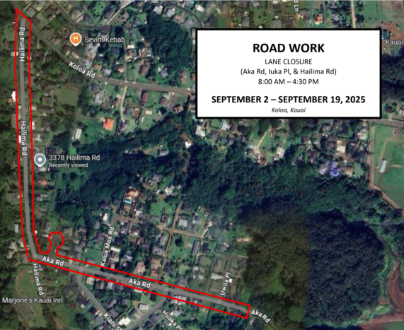 Map of lane closures in Kōloa. ###
