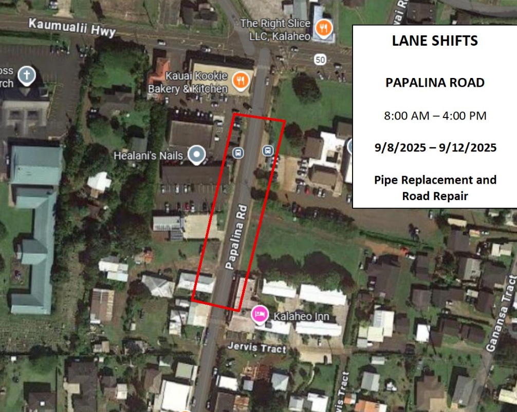 Map of lane shift on Papalina Road. ###