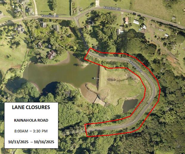 Map of Kainahola Road lane closure. ###