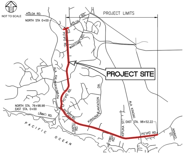 Map of intermittent lane closures along Po‘ipū Road. ###