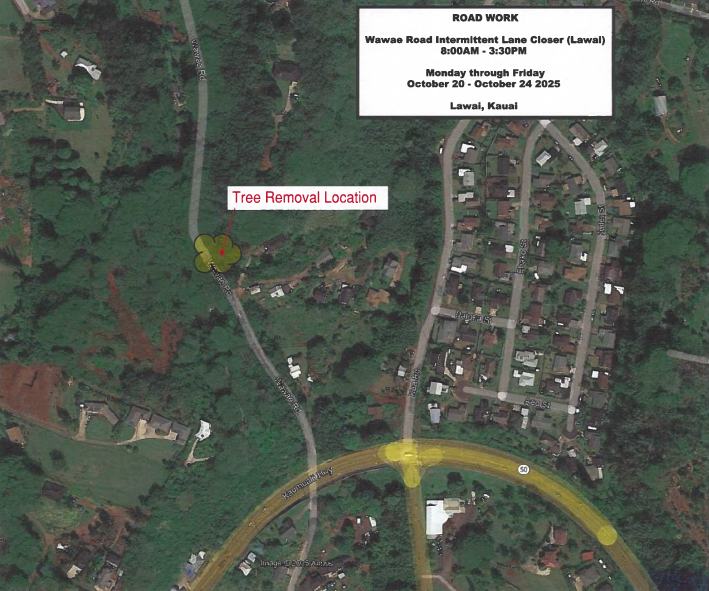 Map of Wawae Road affected by tree removal work. ###