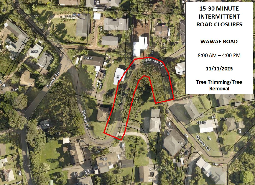 Map of road closure on Wawae Road. ###