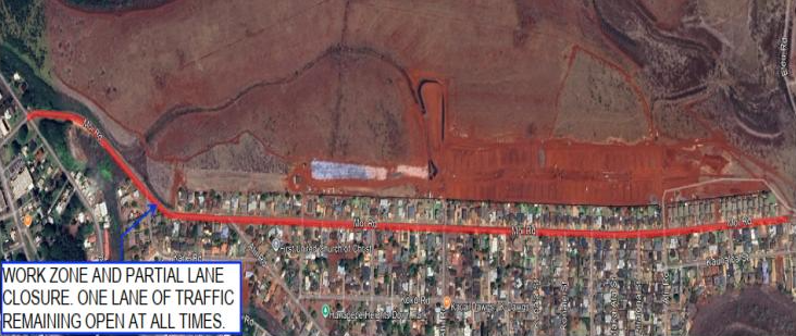 Map of road closure along Moi Road. ###