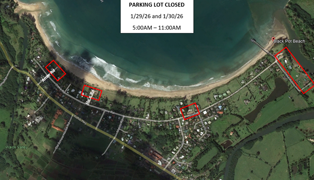 Map of parking lot closures in Hanalei Bay. ###