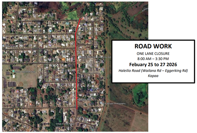 Map of road closure along Haleilio Road.