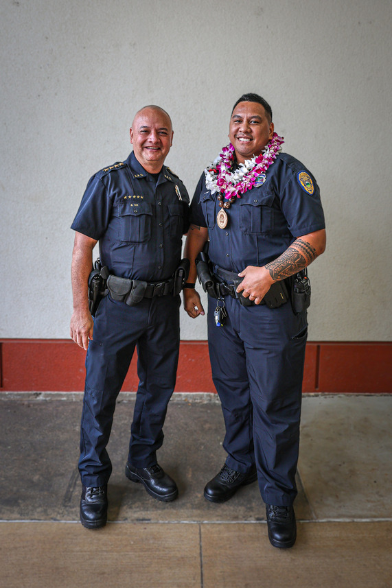 Chief Kalani Ke and Officer Joridan Sele at the Kaua‘i Police Commission meeting on February 27, 2026.