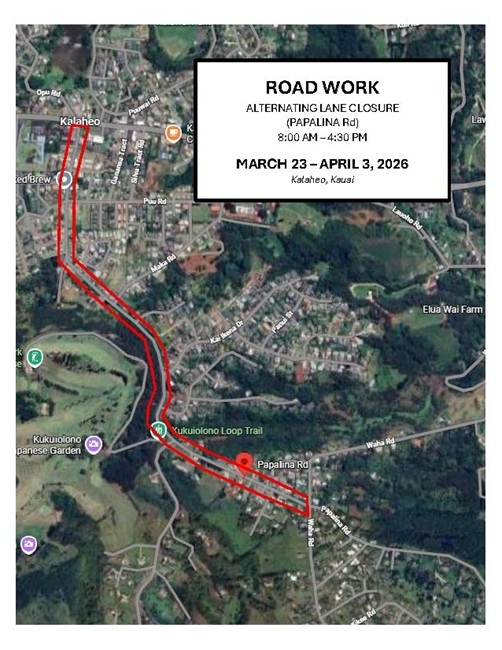 Map of lane closures along Papalina Road.