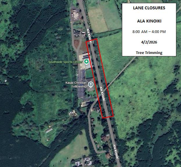 Map of lane closure along Ala Kinoiki. ###