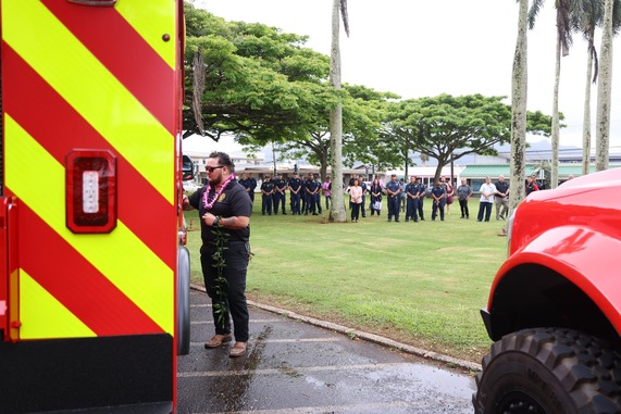 KFD Chaplain Zachary Sui offered a blessing for the new Kauaʻi Fire Department vehicles.