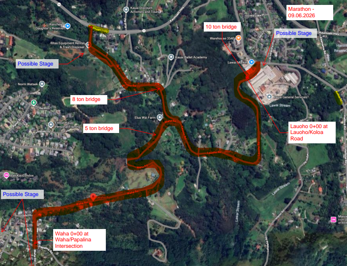 Map of lane closures along Lauoho Road and Waha Road.  ###