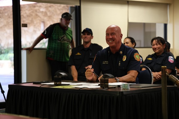 Kauaʻi Fire Department Chief Michael Gibson speaks during the Kauaʻi Fire Commission meeting on Tuesday, June 16, 2026.