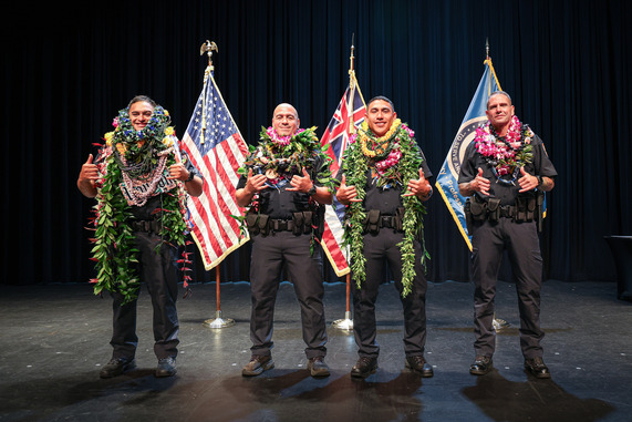 From left to right: Officer Ronson Nakoa-Moniz, Officer Tim Atlas, Officer Dylan Balaan, Officer Henrique Motta.
