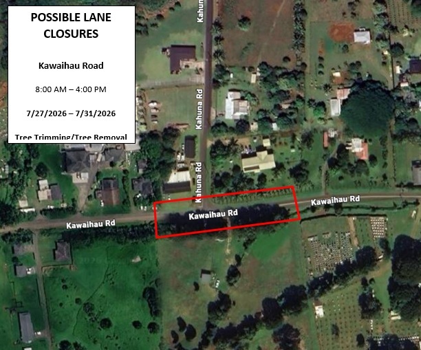 Kawaihau Road closure July 27 to 31