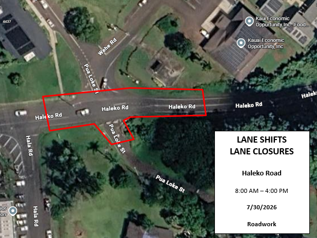 Map of roadwork along portion of Haleko Road.  ###