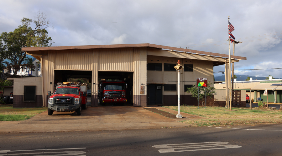 Fire weather sign at the Waimea fire station.