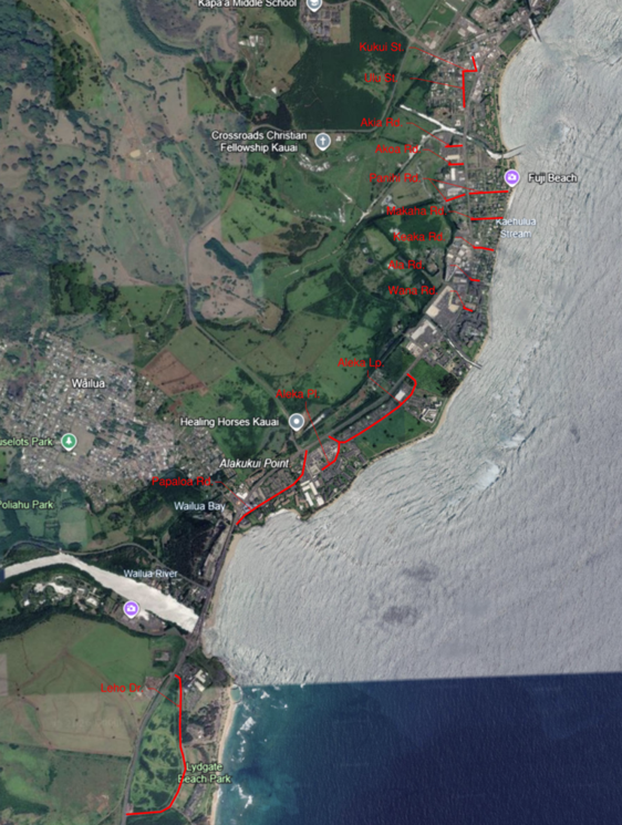 Map of one-lane closures on County roads in Wailua and Kapaʻa, Oct. 5-9.