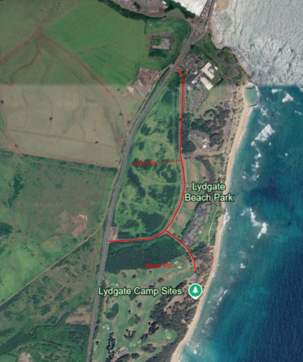 Map of one-lane closures on County roads in Wailua, Oct. 14 to 16 