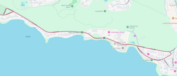 Map of the final debris cleanup area along Hoona, Lawam, Alania, and Amio roads.