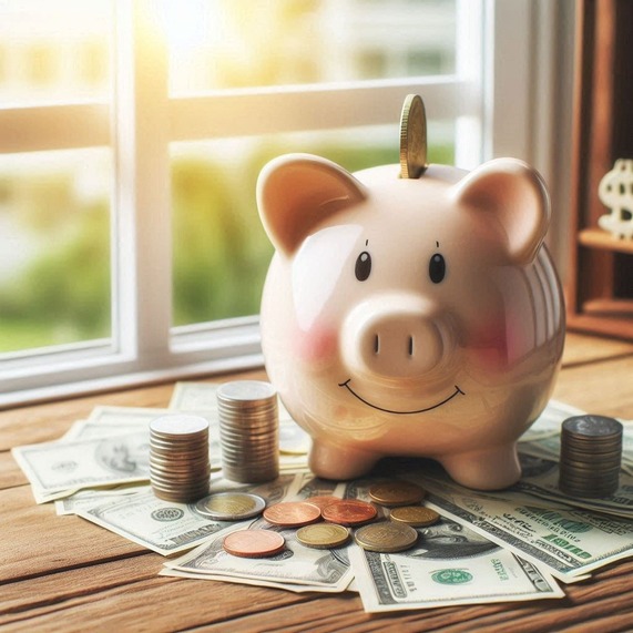 Piggy bank with money