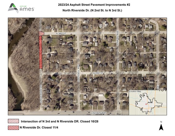 Map of N Riverside Dr construction closure