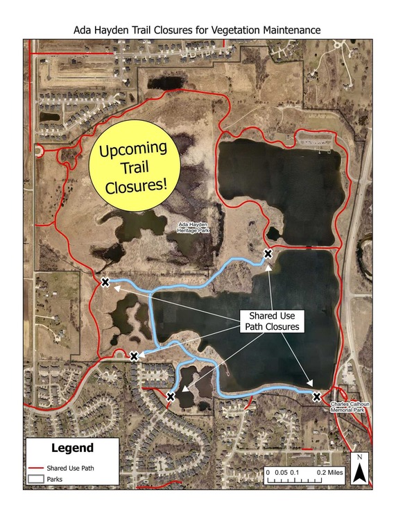Map of trail closures at Ada Hayden