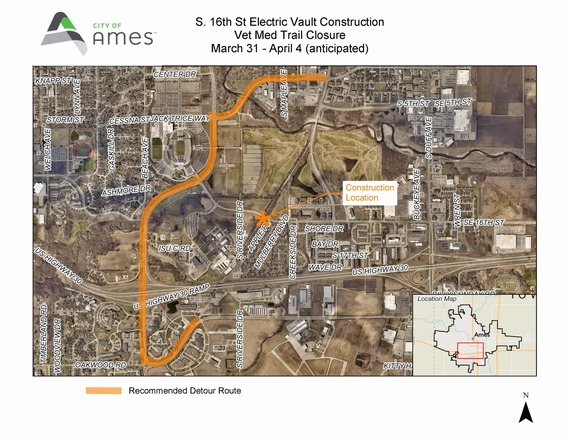 Map of Vet Med Trail Closure