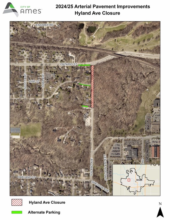 Map of Hyland Ave road closure